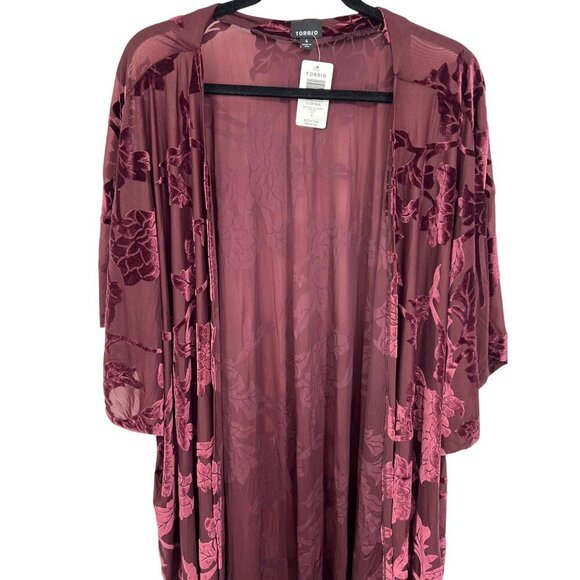 Torrid Women Velvet Kimono Cardigan Jacket Plus 4 4X Burnout Short Sleeve New - Picture 2 of 8